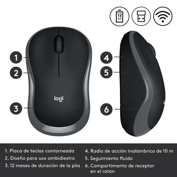 Mouse LOGITECH Inalámbrico Óptico M185 Negro - Imagen 5
