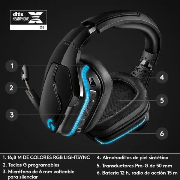 Audífonos de Diadema LOGITECH G Inalámbricos Over Ear Gaming G935 7.1 Negro - Imagen 6