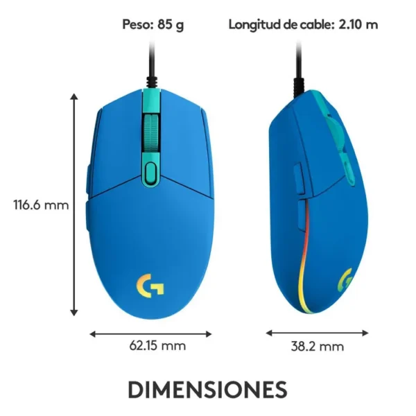 Mouse LOGITECH Alámbrico Gaming G203 Azul - Imagen 8