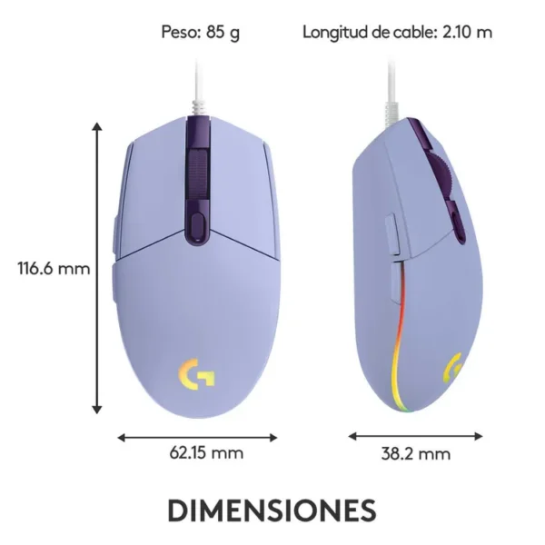 Mouse LOGITECH Alámbrico Gaming G203 Lila - Imagen 8