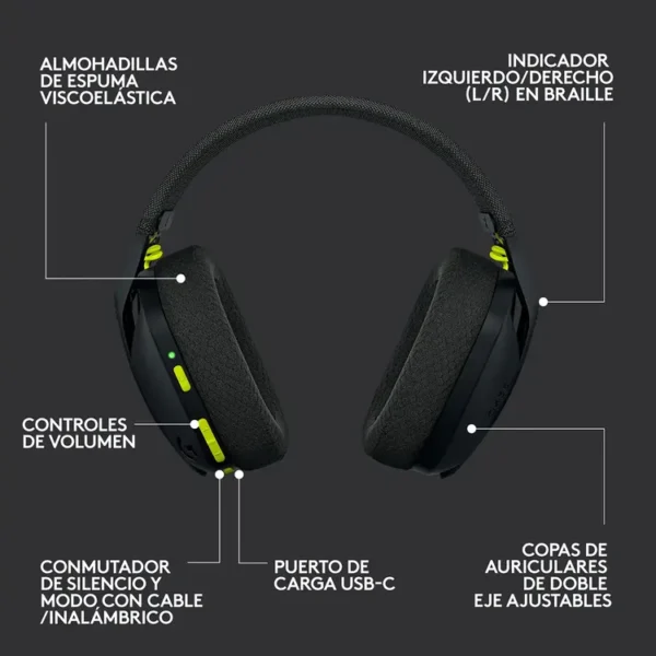 Audífonos de Diadema LOGITECH G Inalámbrica Gaming Negro para PC, Mac, PS4|PS5 y Celulares G435 - Imagen 9
