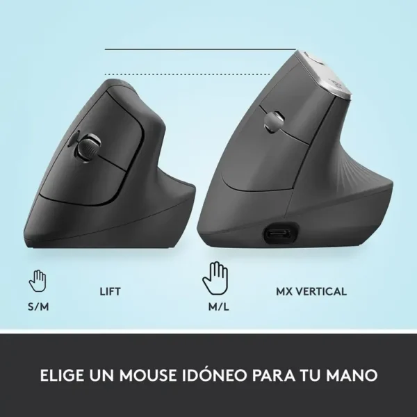 Mouse LOGITECH Inalámbrico USB|Bluetooth Ergonómico Lift Vertical Negro - Imagen 9