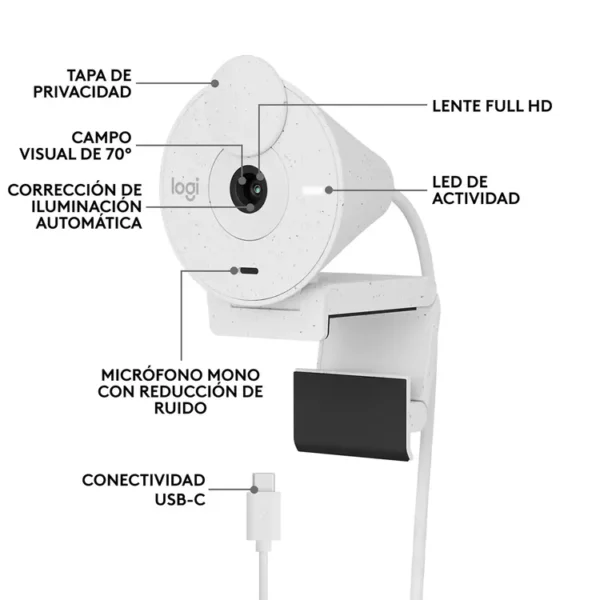 Camara Web LOGITECH FHD Brio 300 Blanca - Imagen 6