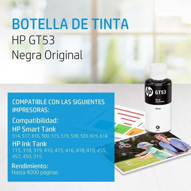 Botella de Tinta HP GT53 Negra - Imagen 2