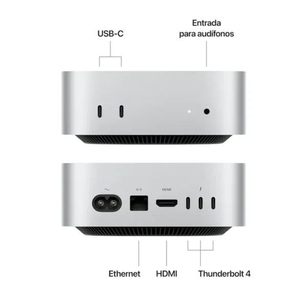 Mac Mini Chip M4 CPU 10 núcleos GPU 10 núcleos - RAM 16GB - SSD 256GB - Plateado - Imagen 2