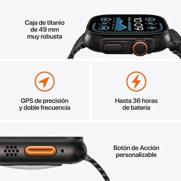 Apple Watch Ultra 2 GPS + Cellular de 49 mm Caja de Titanio Negro, Correa Ocean Negra Talla S|M|L - Imagen 3