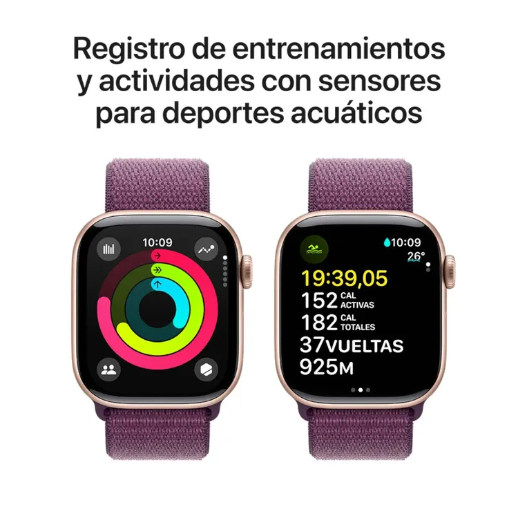 Apple Watch Series 10 GPS de 42 mm Caja de Aluminio en Oro Rosa, Correa Loop Deportiva Ciruela Talla S|M|L - Imagen 4