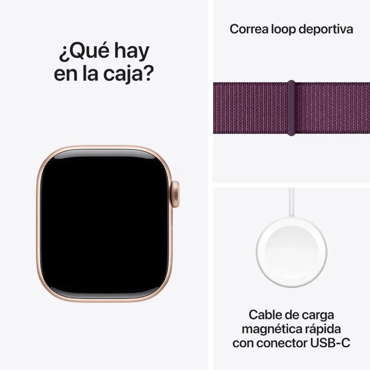 Apple Watch Series 10 GPS de 42 mm Caja de Aluminio en Oro Rosa, Correa Loop Deportiva Ciruela Talla S|M|L - Imagen 9