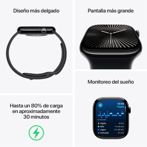 Apple Watch Series 10 GPS de 46 mm Caja de Aluminio en Plata, Correa Deportiva Azul Denim Talla M|L - Imagen 3