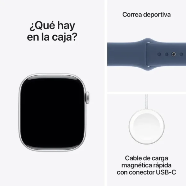 Apple Watch Series 10 GPS de 46 mm Caja de Aluminio en Plata, Correa Deportiva Azul Denim Talla M|L - Imagen 9
