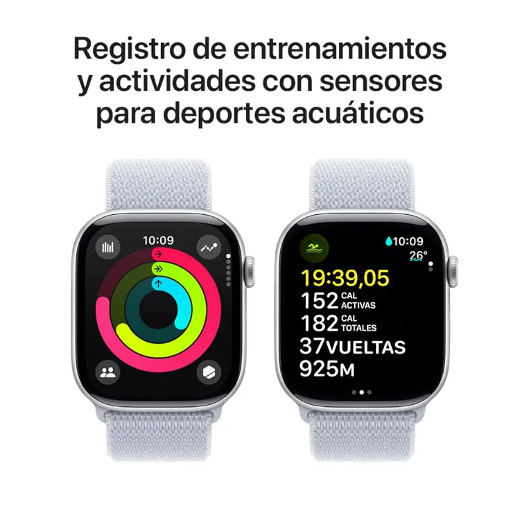 Apple Watch Series 10 GPS de 46 mm Caja de Aluminio en Plata, Correa Loop Deportiva Azul Nube Talla S|M|L - Imagen 4