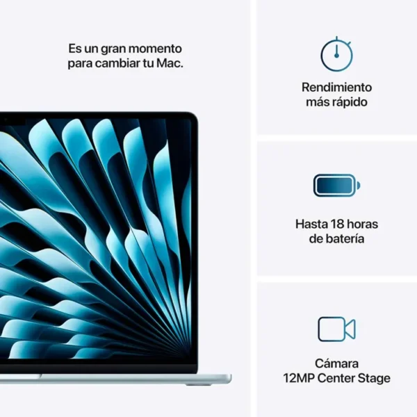 Macbook Air 15" Pulgadas Chip M4 CPU 10 Núcleos GPU 10 Núcleos - RAM 16GB - SSD 256GB - Azul Cielo - Imagen 9
