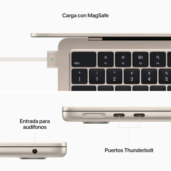 MacBook Air 13" Pulgadas Chip M2 CPU 8 núcleos GPU 8 núcleos - RAM 16GB - SSD 256GB - Blanco Estrella - Imagen 6