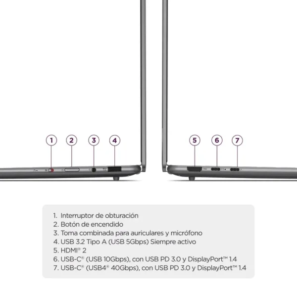 Computador Portátil LENOVO 14" Pulgadas Yoga Slim 7 - Intel Core Ultra 7 - RAM 16GB - Disco SSD 1TB - Gris - Imagen 4