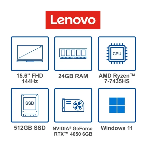 Computador Portátil Gamer LENOVO LOQ 15.6" Pulgadas 15ARP9 - AMD Ryzen 7 - RAM 24GB - Disco SSD 512GB - Gris - Imagen 8