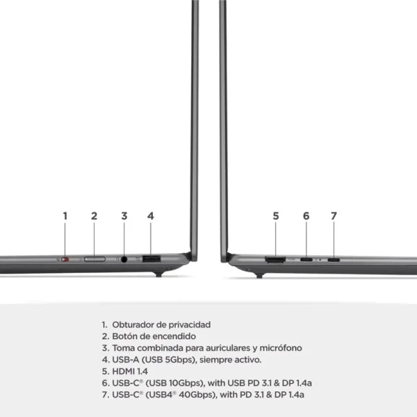 Computador Portátil LENOVO Yoga Pro 7 14" Pulgadas 14ASP9 - AMD Ryzen AI 9 - RAM 32GB - Disco SSD 1TB - Gris - Imagen 4
