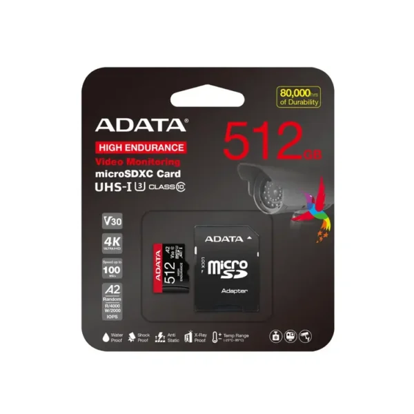 Memoria Micro SD ADATA 512GB + Adaptador Clase 10 V30 A2 High Endurance Negro|Rojo - Imagen 5