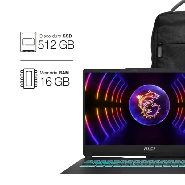 Computador Portátil Gamer MSI Cyborg 15.6" Pulgadas A1VF - Intel Core i5 - RAM 16GB  - Disco SSD 512 GB - Negro - Imagen 2