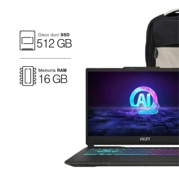 Computador Portátil Gamer MSI Cyborg AI 15.6" Pulgadas AI A1VFK - Intel Core Ultra 7 - RAM 16GB  - Disco SSD 512GB - Negro - Imagen 2