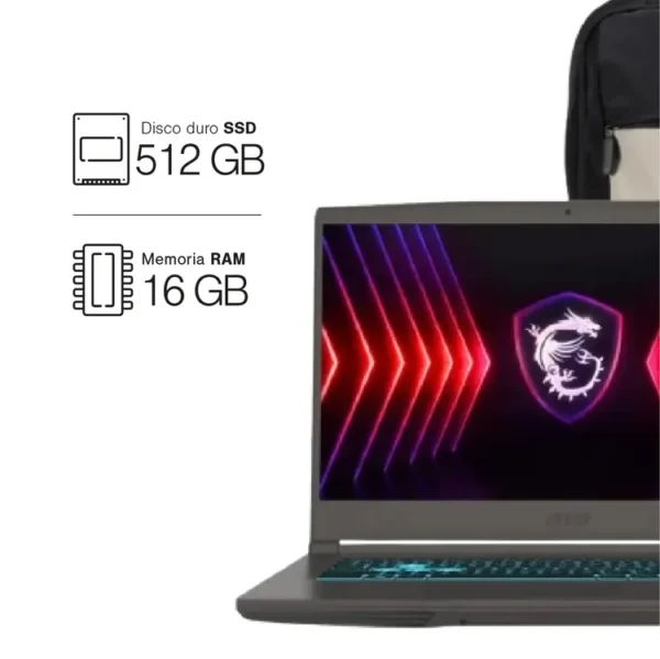 Computador Portátil Gamer MSI Thin 15.6" Pulgadas B7VE - AMD Ryzen 7 - RAM 16GB  - Disco SSD 512GB - Gris - Imagen 2
