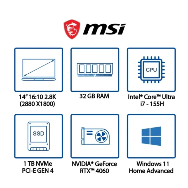 Computador Portátil MSI Prestige 14" Pulgadas AI C1VFG - Intel Core Ultra 7 - RAM 32GB - Disco SSD 1TB - Negro - Imagen 10