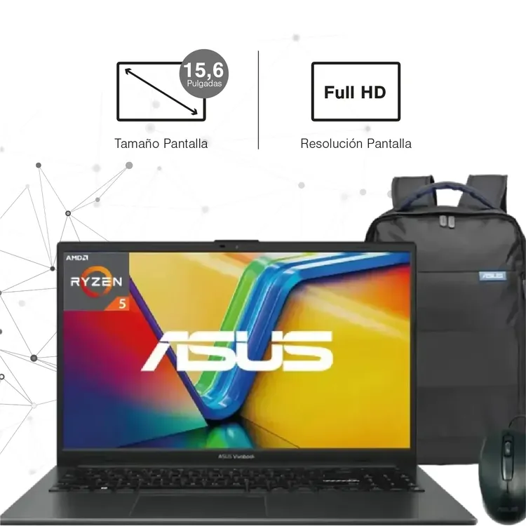 Computador Portátil ASUS Vivobook Go 15.6" Pulgadas E1504FA - AMD Ryzen 5 - RAM 8GB - Disco SSD 512 GB - Negro - Imagen 3