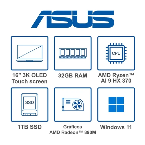 Computador Portátil ASUS Zenbook OLED 16" Pulgadas UM5606WA - AMD Ryzen AI9 - RAM 32GB - Disco SSD 1 TB SSD - Gris - Imagen 8