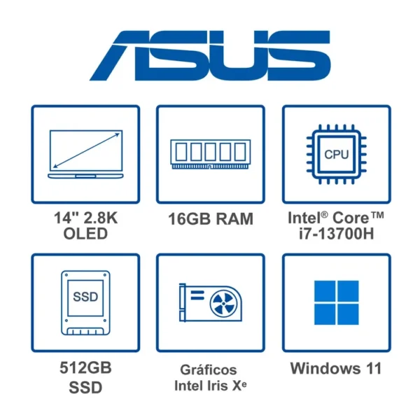 Computador Portatil 2 en 1 ASUS Vivobook OLED 14" Pulgadas TP3402Va Táctil - Intel Core i7 - RAM 16GB - Disco SSD 512 GB - Azul - Imagen 9