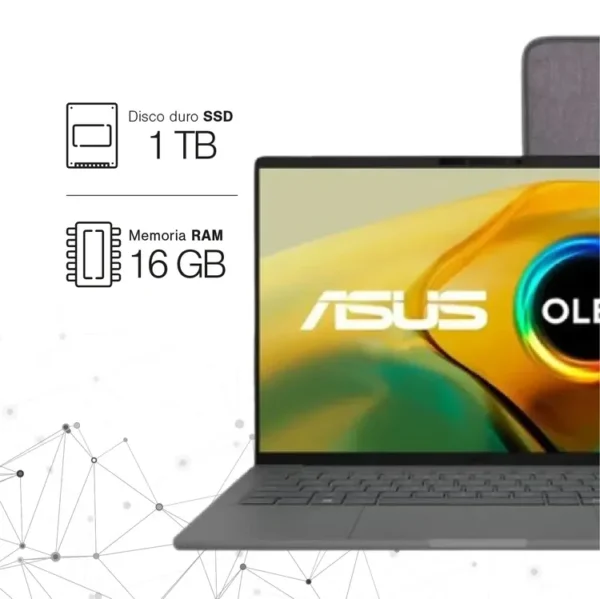 Computador Portátil ASUS Zenbook A14 OLED 14" Pulgadas UX3407QA - Snapdragon X  - RAM 16GB - Disco SSD 1TB - Gris - Imagen 2
