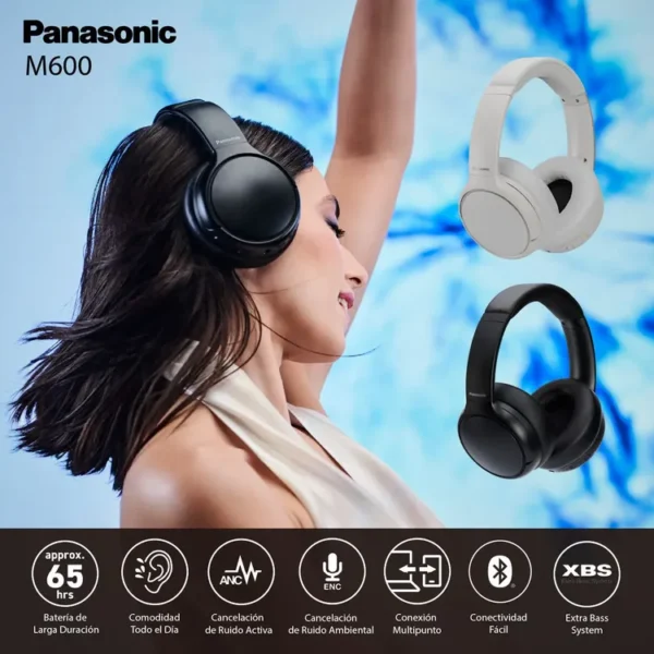 Audifonos de Diadema PANASONIC Inalámbricos Bluetooth Over Ear M600BE -K Cancelacion de Ruido Negro - Imagen 3