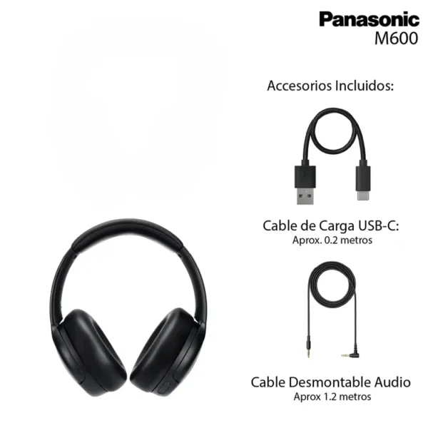 Audifonos de Diadema PANASONIC Inalámbricos Bluetooth Over Ear M600BE -K Cancelacion de Ruido Negro - Imagen 5
