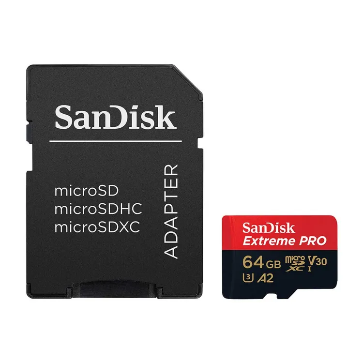 Memoria Micro SD SANDISK 64GB 4K + Adaptador XC Extreme Pro 200MB/s A2 C10 V30 UHS-I