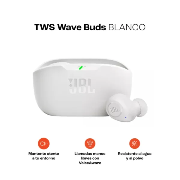 Audífonos JBL Inalámbricos Bluetooth In Ear TWS Wave Buds Blanco - Imagen 3