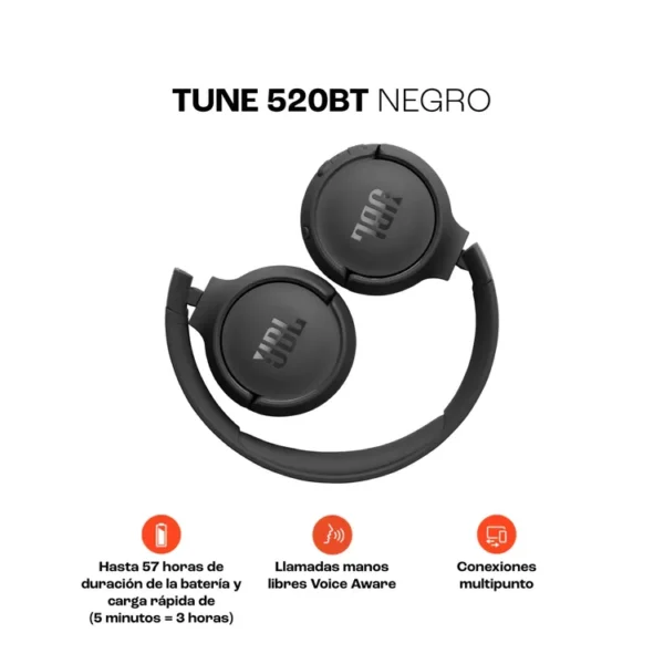 Audífonos de Diadema JBL Inalámbricos Bluetooth On Ear T520BT Negro - Imagen 3