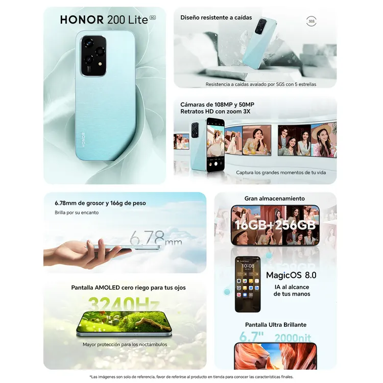 Celular HONOR 200 Lite 256GB 5G Verde - Imagen 8