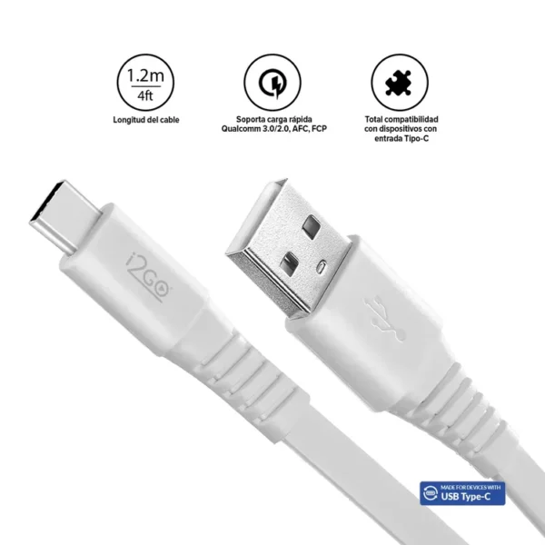 Cable i2GO USB-A a USB-C 1.2m Blanco - Imagen 3