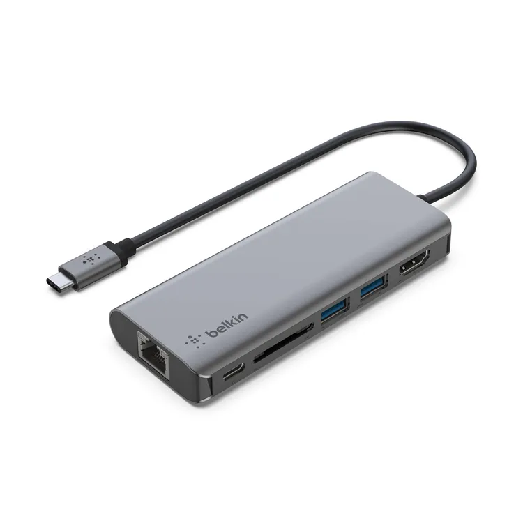 Adaptador Multipuerto BELKIN 6 en 1 USB-C a Ethernet|2 USB|HDMI|USB-C|Lector de Tarjetas