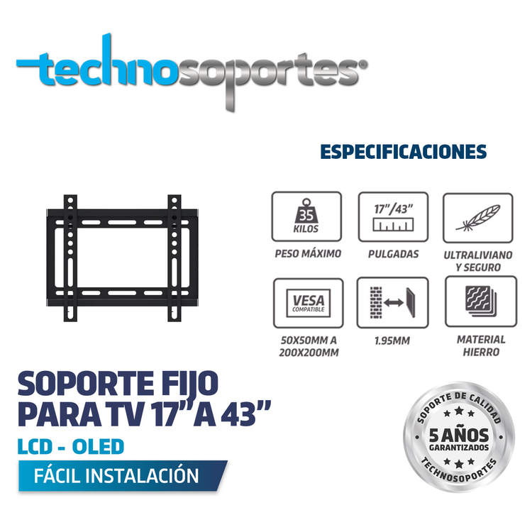 Base TECHNOSOPORTES Fija para televisores de 17"a 43" - Imagen 5