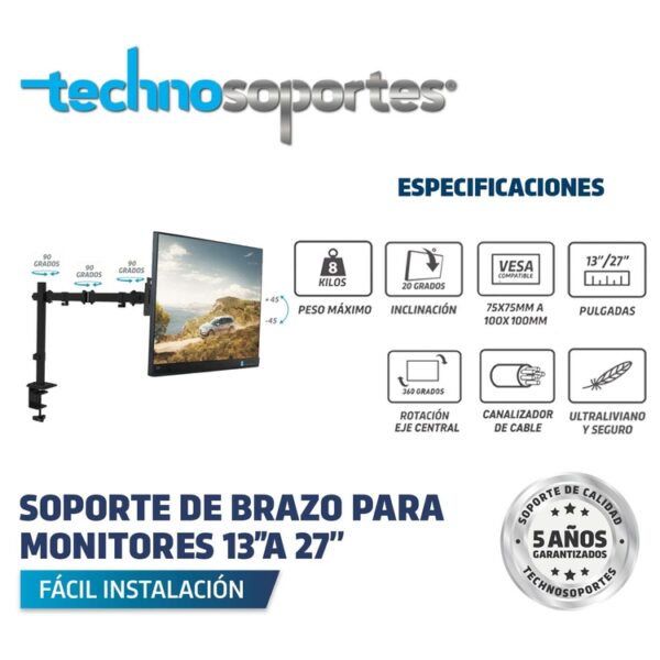 Soporte TECHNOSOPORTES Escualizable para Monitor de 13" a 27" - Imagen 2
