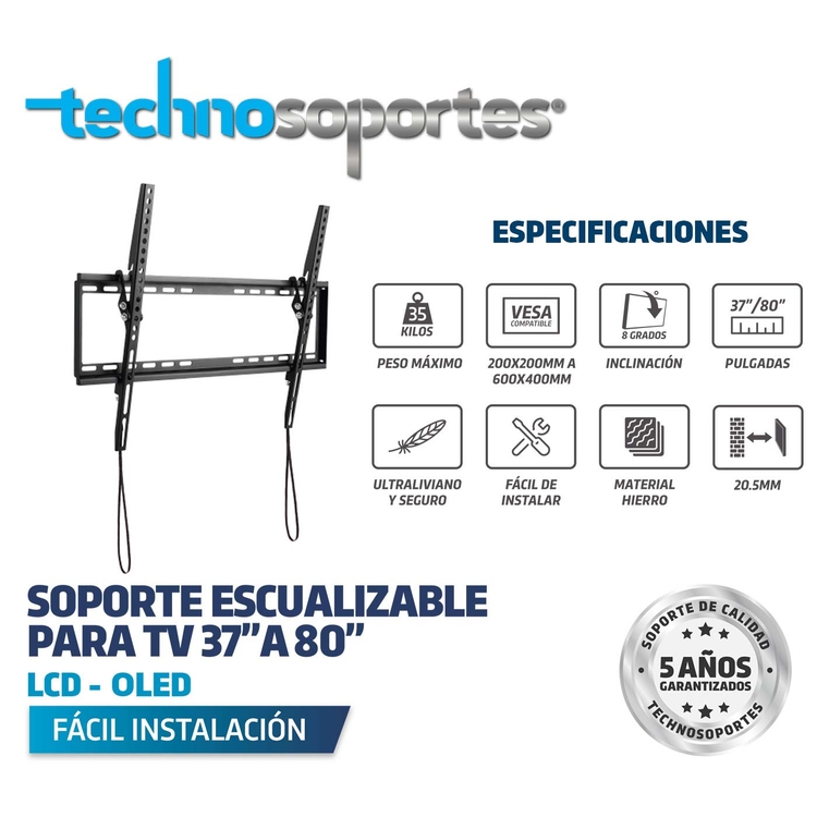 Base TECHNOSOPORTES Escualizable para televisores de 37" a 80" - Imagen 2