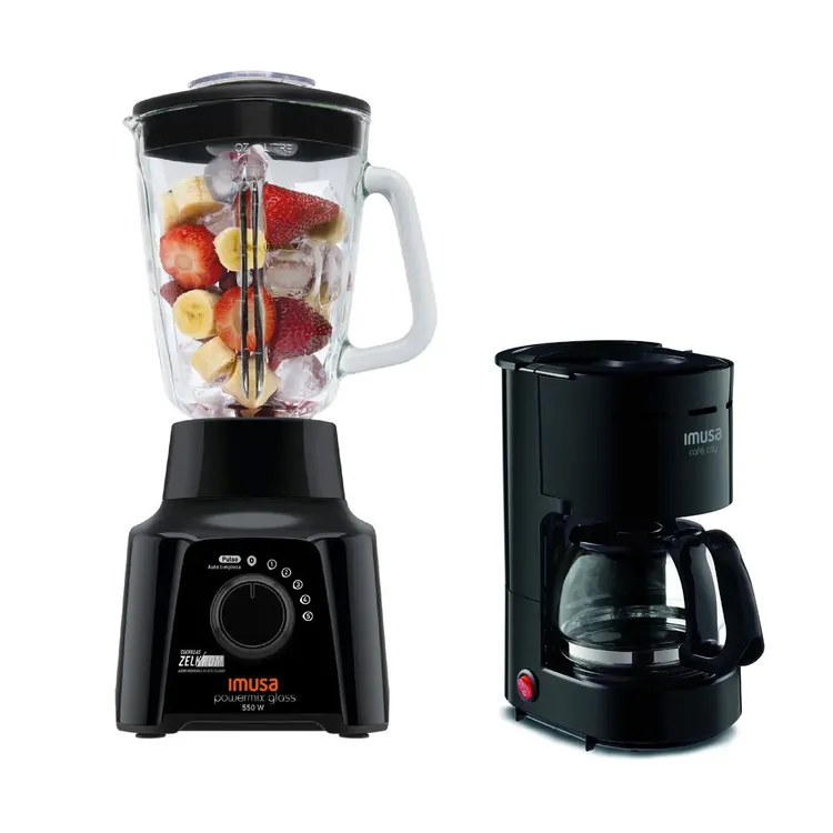 Combo IMUSA Licuadora Powermix Glass 5v Negra + Cafetera Café city 6 tazas