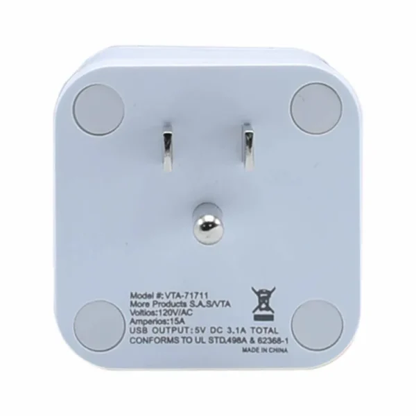 Multitoma Clavija VTA de 3 Salidas Polo a Tierra 15W + 3 Puertos USB-A - Imagen 6