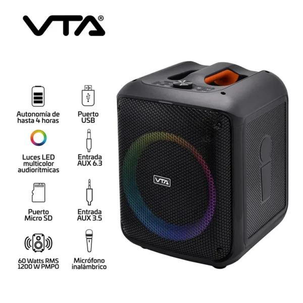 Parlante VTA Inalámbrico Bluetooth Fluorecens Box Neón Digital Sound 60W Negro - Imagen 8