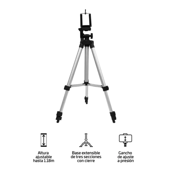Tripode Extensible VTA Creators para Celulares + Control Bluetooth Plateado - Imagen 4