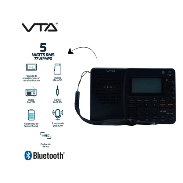 Radio Portatil Recargable VTA AM/FM 5 Watts - Imagen 7