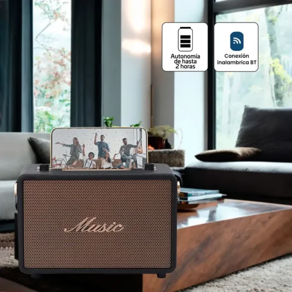 Parlante VTA Inalámbrico Bluetooth Retro 25W Negro - Imagen 7