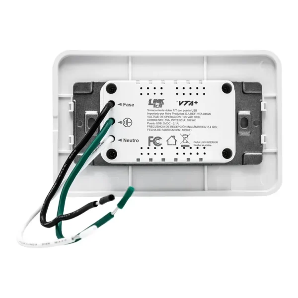 Toma Corriente Inteligente VTA+ WiFi 2 Salidas + USB Blanco - Imagen 3