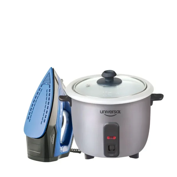 Combo UNIVERSAL Olla Arrocera mini 1.5 tazas Gris + Plancha Vapor Azul - Imagen 3