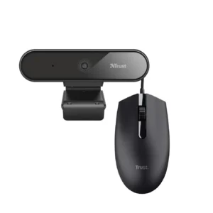 Combo TRUST Cámara Web Tyro Full HD + Mouse Alámbrico Basi Negro