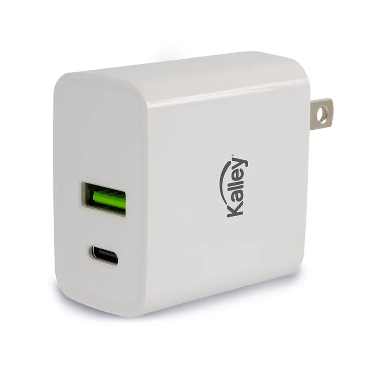 Adaptador|Cargador de Pared KALLEY Dual USB|USB-C 20W Carga Rápida K-CP Blanco